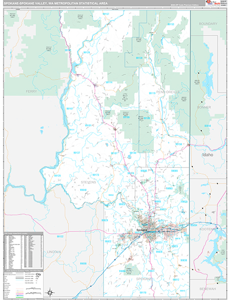 Spokane-Spokane Valley, WA Metro Area Wall Map